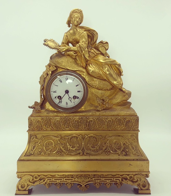 Fransız Osmanlı dönemi oryantalist bronz, altın kaplama, sultan figürlü saat