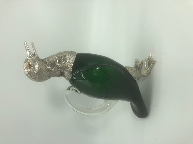 ingiliz Franz Pohl Jun Gümüş Kuş Şeklinde Yeşil Renk Kristal camlı  karaf 