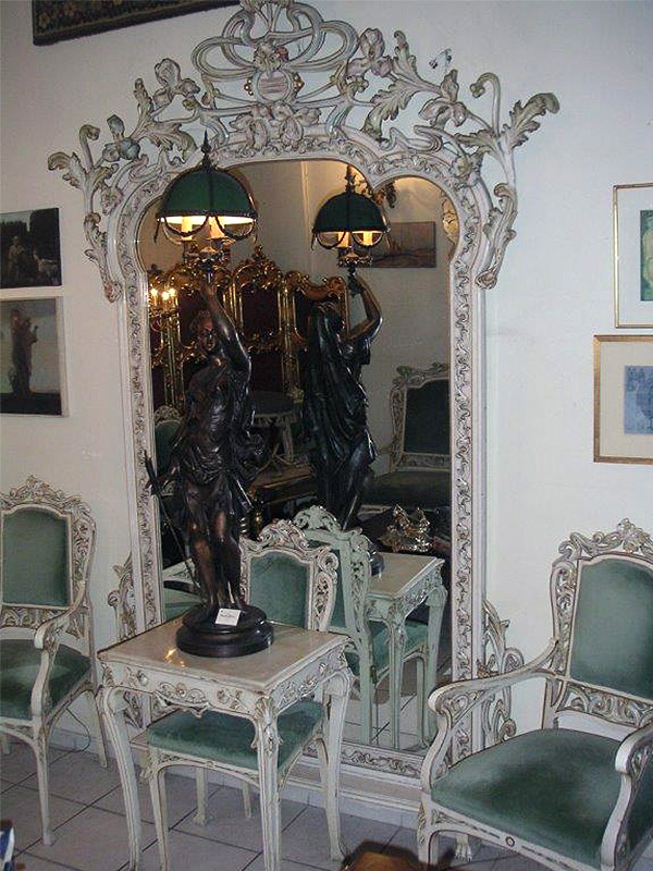 Fransız 19. Yüzyıl Art Nouveau Ahşap El Oyması Özel Boyama Ayna
