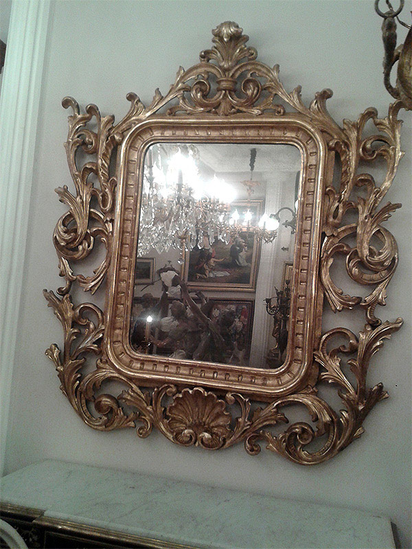 Fransız 19. Yüzyıl Rococo El Oyması Altın Varak Ayna
