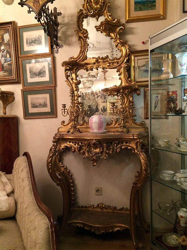 Fransız 19. Yüzyıl Ahşap Üzeri Altın Varak Rococo Ayna Tırnak