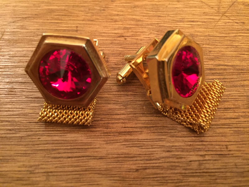 Kırmızı Taşlı Altın Kaplama Çift Vintage  Kol Düğmesi
