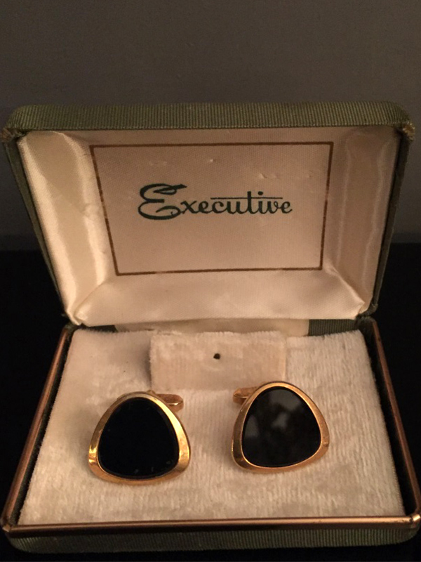 Siyah Taş lı Altın Kaplama Çift  Vintage Kol Düğmesi