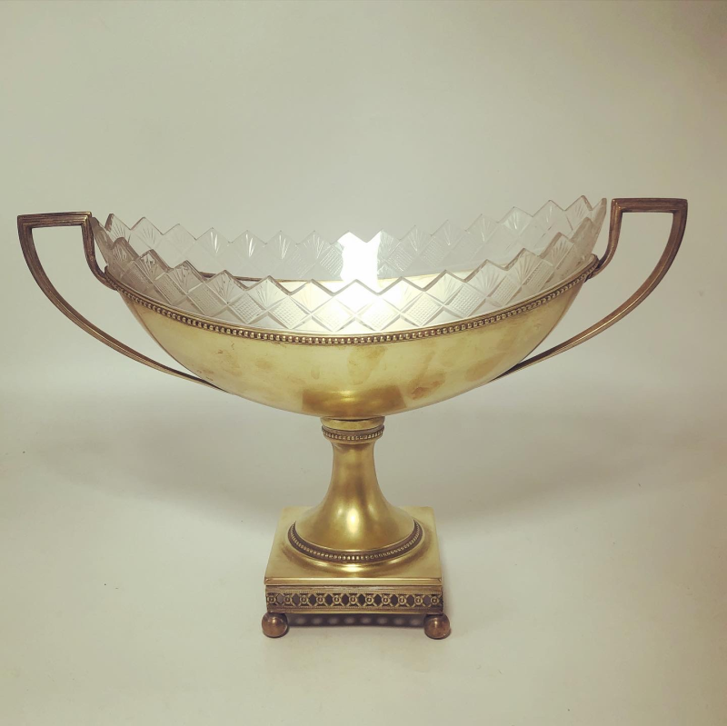 Art Deco Jardenyer Kristal Camlı Jardenyer 1890 -1919 Bronz Gümüş Kaplama